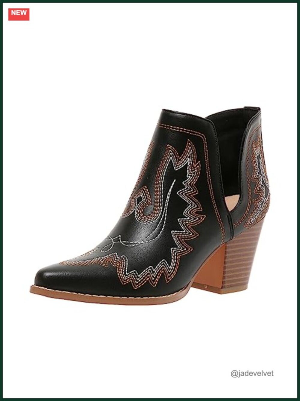 Women's Handcrafted Leather Cowboy Ankle Boots Pointed Toe Block Heel